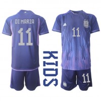 Koszulka piłkarska Argentyna Angel Di Maria #11 Strój wyjazdowy dla dzieci MŚ 2022 tanio Krótki Rękaw (+ Krótkie spodenki)